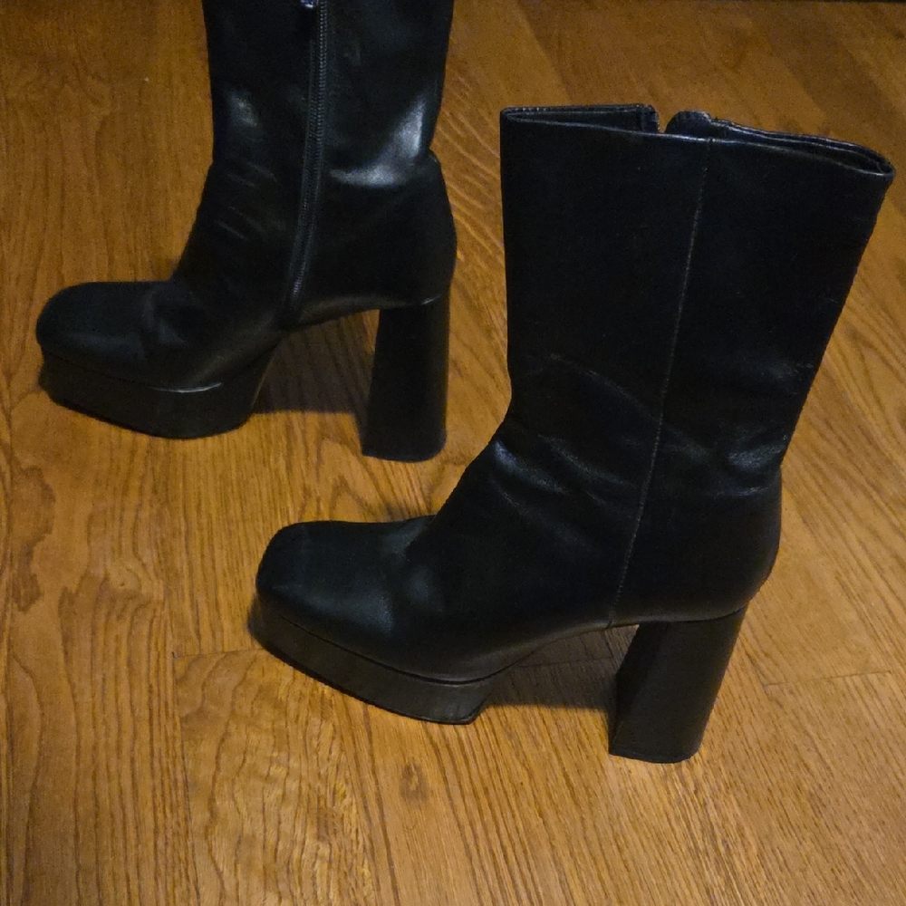 ZARA 100% Leather platform high heel boots